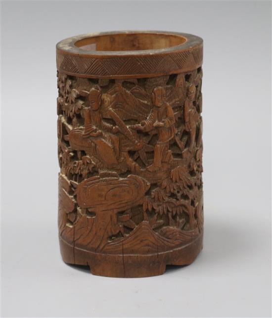 A Chinese bamboo brush pot height 13cm